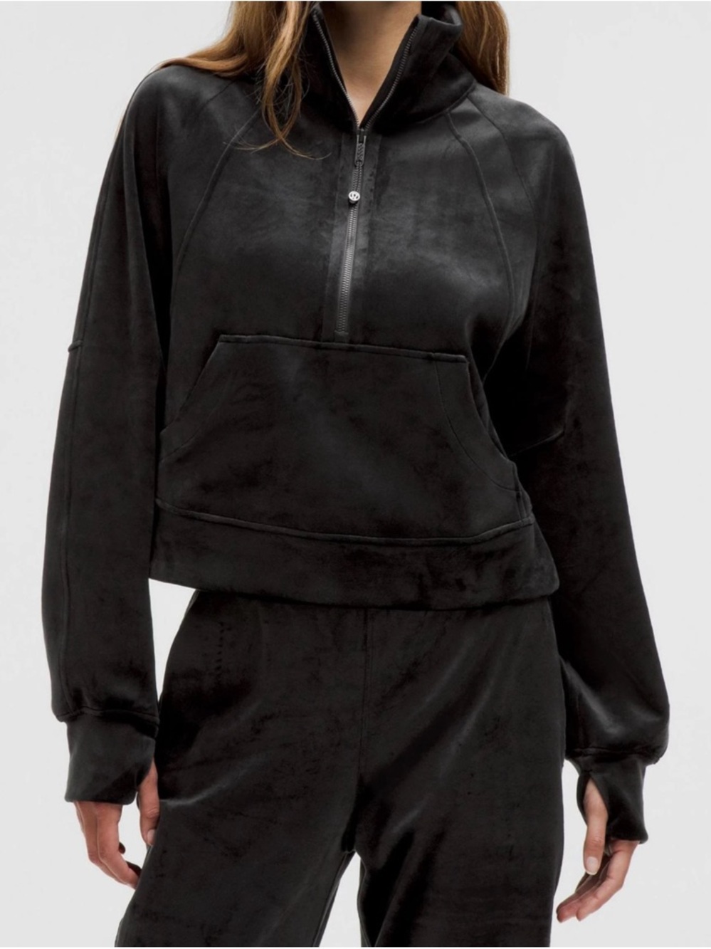 lululemon - Scuba Oversized Funnel Neck Black Velvet Half Zip with Pockets